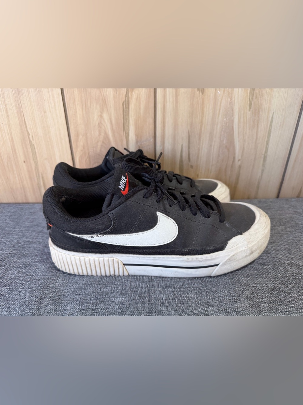 Nike Black and White Low-Top Sneakers with Red Logo